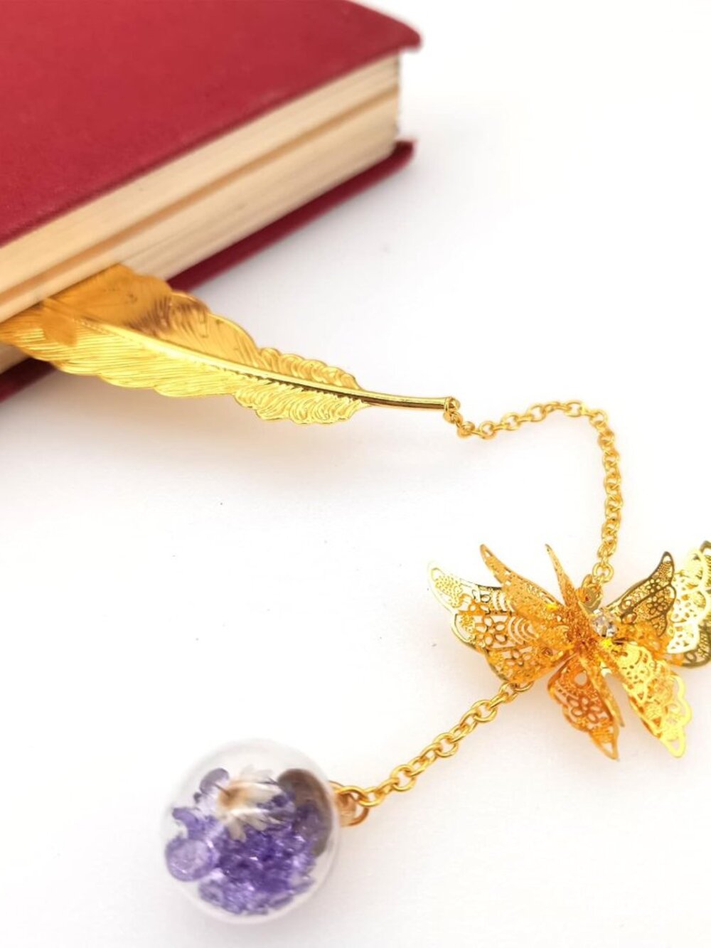 Metal Feather Bookmark, Vintage Book Marks with 3D Butterfly  Mother's Day GIFT - Picture 6 of 7